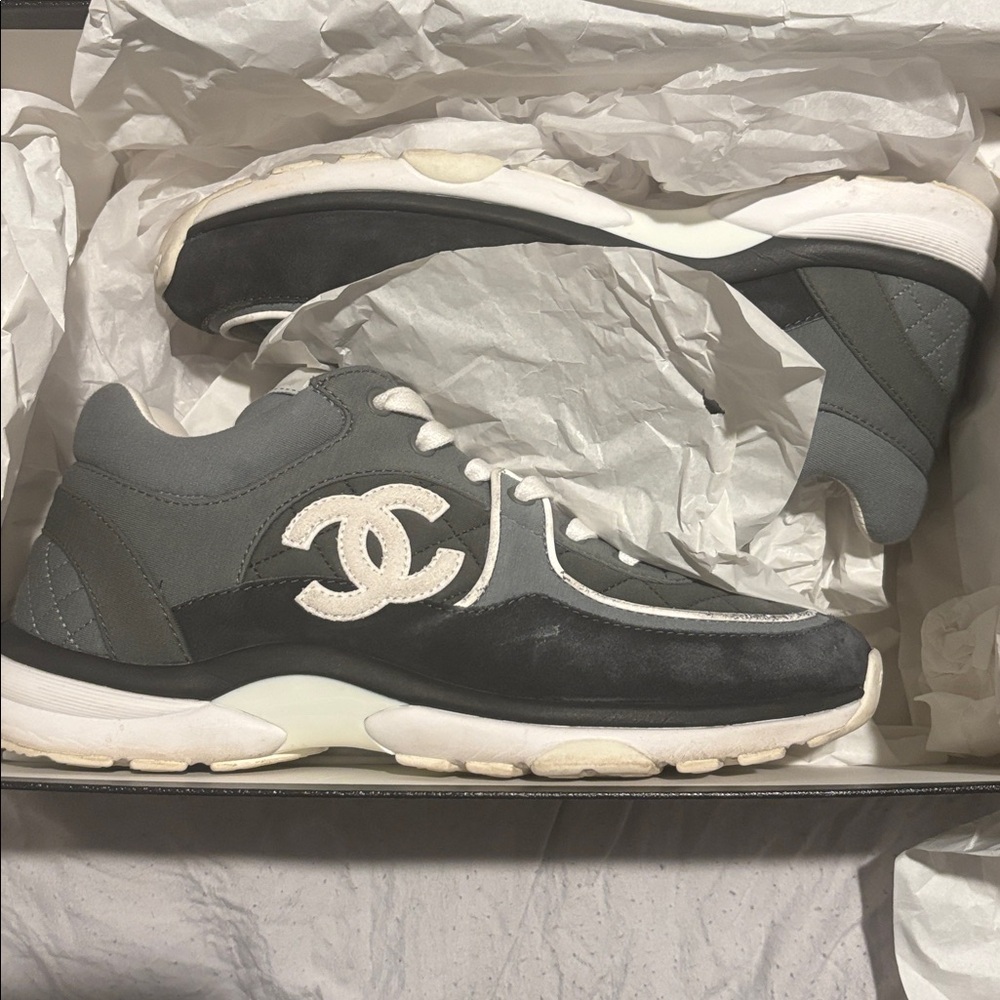 CHANEL Gray and White Women's Sneakers
